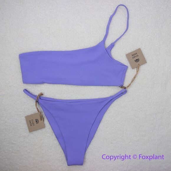 New! Set! Toast Signature One-Shoulder Bikini Top, String Bottom, purple, size M - Picture 1 of 13